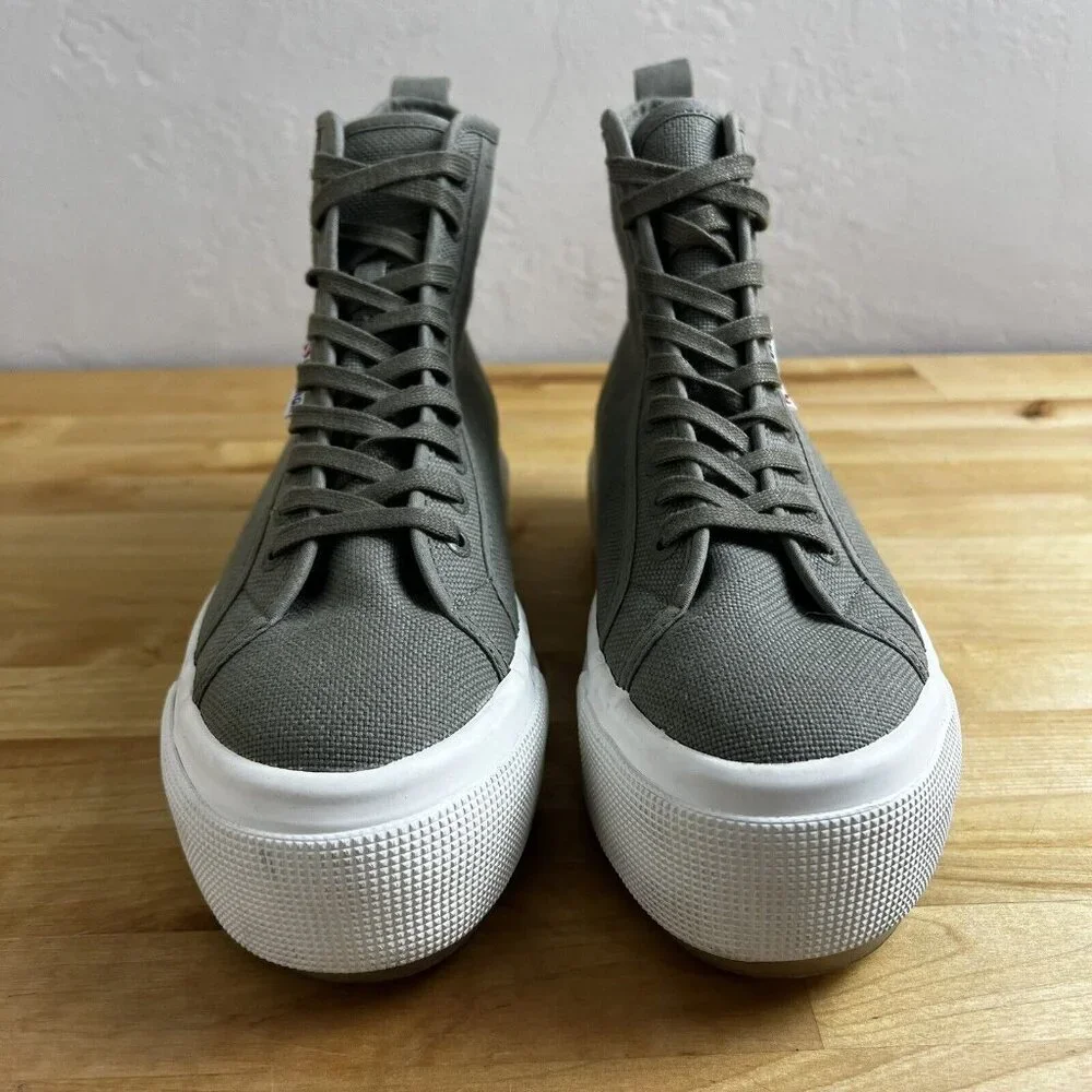 Superga 2708 High Top Tank Sneakers Platform Shoes Green Canvas Womens 9 Men 7.5